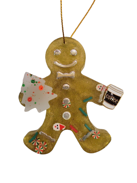 Gingerbread man with coffee & cookie (ornament)