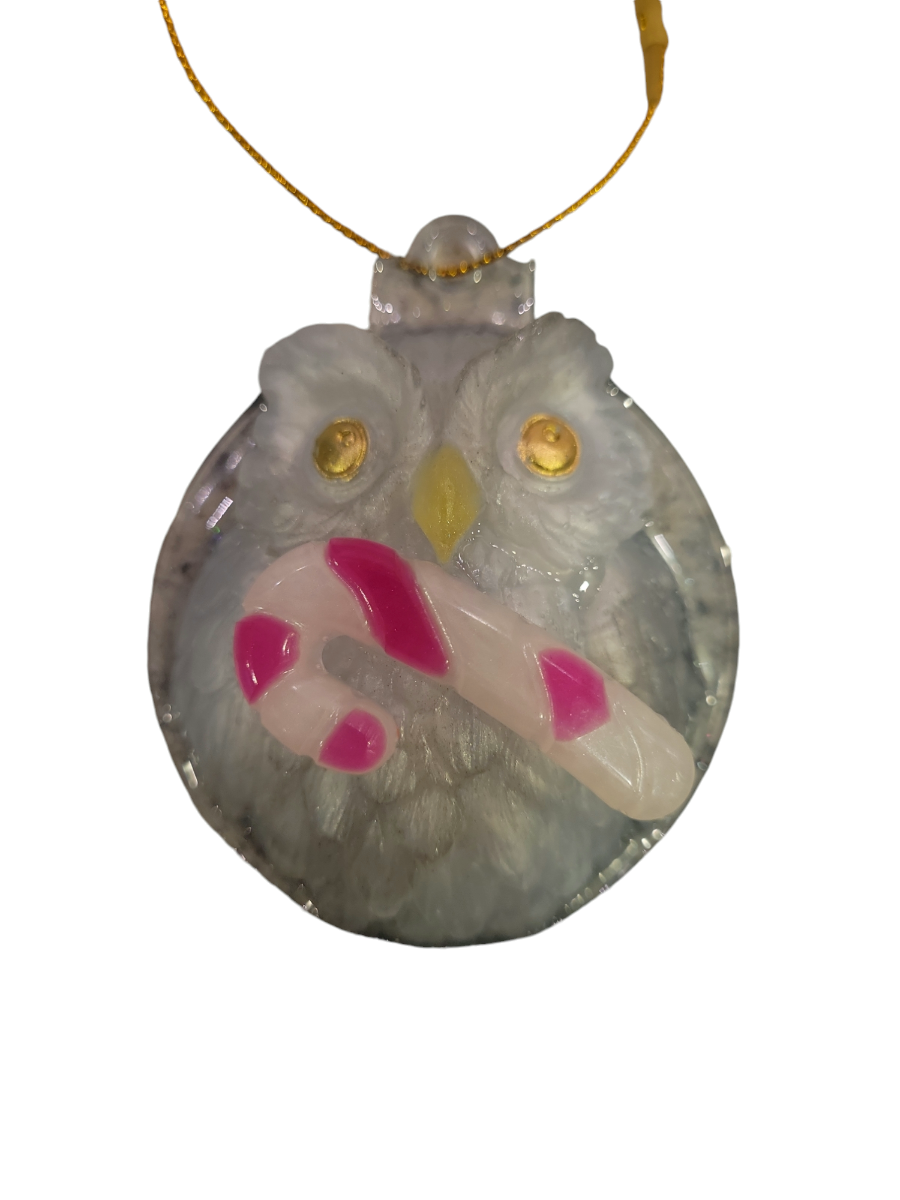 Owl with candy cane (ornament)