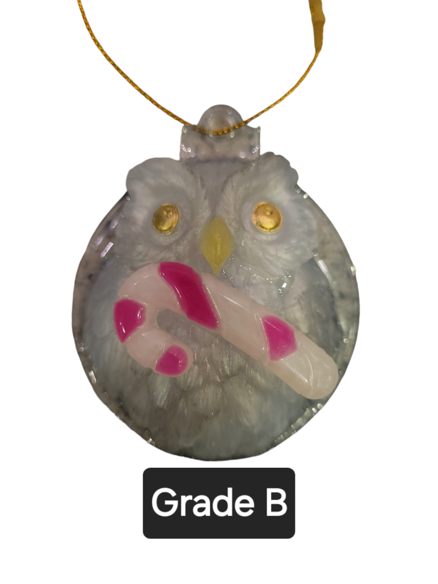 Owl with candy cane (ornament)